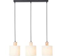 Loops Hanging Ceiling Bar Pendant Light - Natural Eucalyptus Wood Natural Linen & Matt Black - 3 X 10W Led E27