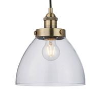 Loops Hanging Ceiling Pendant Light ANTIQUE BRASS & GLASS Shade Industrial Lamp Bulb in Clear Loops Clear