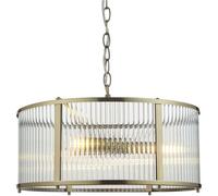 Loops Hanging Ceiling Pendant Light - Antique Brass Plate & Clear Ribbed Glass - 3 X 6W Led E14