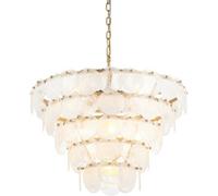 Loops Hanging Ceiling Pendant Light - Antique Gold Paint With White & Clear Glass - 9 X 6W Led E14