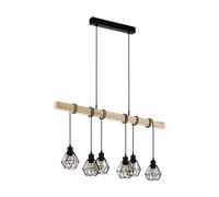 Loops Hanging Ceiling Pendant Light Black Cage & Wood 6x E27 Kitchen Island Lamp Loops Black