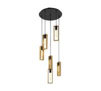Loops Hanging Ceiling Pendant Light Black & Wood 6 Bulb Multi Lamp Hallway Feature Loops Black
