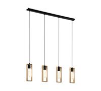 Loops Hanging Ceiling Pendant Light Black & Wood Frame 4 x 60W E27 Kitchen Island Loops Black