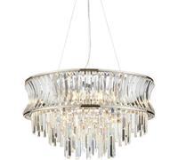 Loops Hanging Ceiling Pendant Light - Bright Nickel Plate With Crystal And Clear Glass - 9 X 6W Led E14
