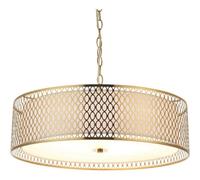 Loops Hanging Ceiling Pendant Light - Gold Effect Plate White Fabric & Frosted Glass - 3 X 10W Led E27