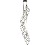 Loops Hanging Ceiling Pendant Light - Matt Black & Gold Effect Plate - 6 X 6W Led E14