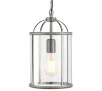 Loops Hanging Ceiling Pendant Light Nickel & Glass Lantern Box Shade Lamp Bulb Holder in Metallics Loops Metallics