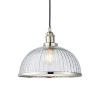 Loops Hanging Ceiling Pendant Light Nickel & RIBBED GLASS Dome Bowl Lamp Shade Holder in Metallics Loops Metallics