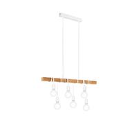 Loops Hanging Ceiling Pendant Light White & Wood 6x E27 Kitchen Island Multi Lamp Loops White