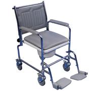 Loops Height Adjustable Mobile Commode Chair With Braked Castors And Detachable Arms For Comfort