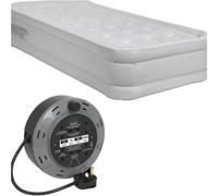 Loops High Raised Single Inflatable Air Bed With 230V Pump And 4 Gang Extension Lead For Camping