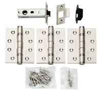 Loops Hinge & Latch Pack Bolt Through Tubular Latch 3*4 Inch BB Hinge Satin Steel in Metallics Loops Metallics
