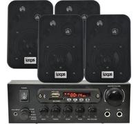 Loops Home Bluetooth Speaker System - 4X Black Wall Speakers & Amplifier Set - Background Music Wireless
