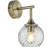 Loops Indoor Antique Brass Plate Wall Light - Clear Spiral Glass Shade - Dimmable 7W Led E14