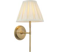 Loops Indoor Antique Brass Plate Wall Light - Cream Fabric Shade - Dimmable 6W Led E14