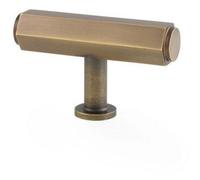 Loops Industrial Hex T Bar Cabinet Door Knob - 55mm X 38mm - Antique Brass Pull Handle