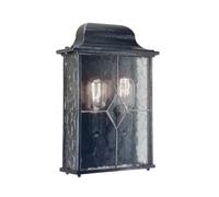 Loops IP43 2 Bulb Lantern Leaded Glass Weatherproof Black Silver LED E27 60W Loops Black