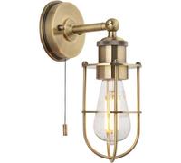 Loops Ip44 Bathroom Wall Light - Antique Brass Caged Lamp - Industrial Style Toggle Switch