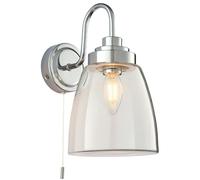 Loops IP44 Bathroom Wall Light Chrome & Domed Clear Glass Modern Curved Arm Oval Lamp Loops Clear