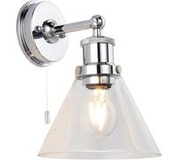 Loops Ip44 Bathroom Wall Light - Chrome Plated Clear Coned Glass Shade - 10W Led E27