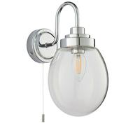 Loops IP44 Bathroom Wall Light Chrome & Round Clear Glass Modern Curved Arm Oval Lamp Loops Clear