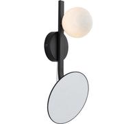 Loops Ip44 Bathroom Wall Light - Opal Glass Shade Lamp Matt Black Frame - Mirror Built In