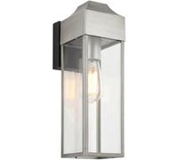 Loops Ip44 Outdoor Wall Light - Aged Pewter Rectangle Clear Glass Lantern - Garage Porch Lamp