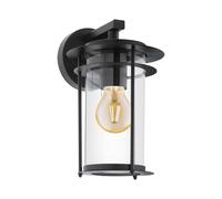Loops IP44 Outdoor Wall Light Black Dome Down Shade 1 x 60W E27 Bulb Porch Lamp Loops Black