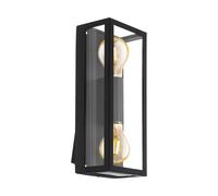 Loops IP44 Outdoor Wall Light Black & Square Glass shade 2x 60W E27 Bulb Porch Lamp Loops Black
