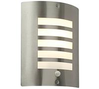 IP44 Outdoor Wall Light PIR Motion Sensor Brushed Steel & Diffuser E27 Edison