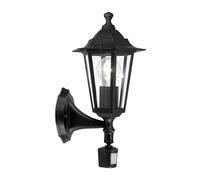 Loops IP44 Outdoor Wall Light & PIR Sensor Black Aluminium Lantern 1x 60W E27 Bulb Loops Black