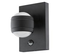 Loops IP44 Outdoor Wall Light & PIR Sensor Black Zinc Steel 3.7W Built in LED Loops Black
