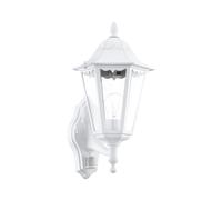 Loops IP44 Outdoor Wall Light & PIR Sensor White Aluminium Lantern 1 x 60W E27 Bulb Loops White