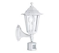 Loops IP44 Outdoor Wall Light & PIR Sensor White Aluminium Lantern 1x 60W E27 Bulb