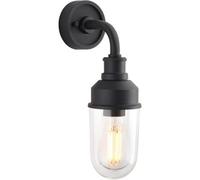 Loops Ip44 Outdoor Wall Light - Textured Black Industiral Frame Clear Glass Shade - Garage Porch Lamp