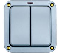 Loops Ip66 Outdoor 2 Gang Double Light Switch - 20A 2 Way & Neon Waterproof Garden