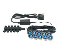 IP67 Decking Plinth Light Kit 10x 0.45W Blue Round Garden Lamps Outdoor Rated