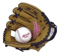 Loops Junior Left Handed Baseball Glove & Ball Set - Tanned Vinyl Leather Double Cross