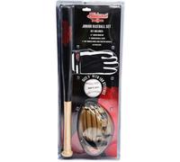 Loops Junior Wood Baseball Bat Glove & Ball Set - Tanned Vinyl Leather Double Cross