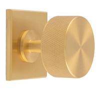 Loops Knurled Radio Cabinet Door Knob & Matching Backplate - Satin Brass 40 X 40mm