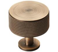 Loops Knurled Radio Cupboard Door Knob - 35mm Diameter - Antique Brass Cabinet Handle
