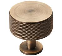 Loops Knurled Radio Cupboard Door Knob - 35mm Diameter - Antique Brass Cabinet Handle in Metallics Loops Metallics
