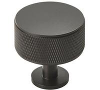 Loops Knurled Radio Cupboard Door Knob - 35mm Diameter - Matt Black Cabinet Handle