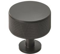 Loops Knurled Radio Cupboard Door Knob - 35mm Diameter - Matt Black Cabinet Handle Loops Black
