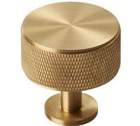 Loops Knurled Radio Cupboard Door Knob - 35mm Diameter - Satin Brass Premium Solid Cabinet Handle