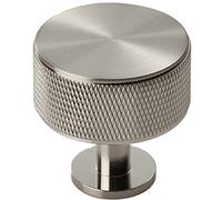 Loops Knurled Radio Cupboard Door Knob - 35mm Diameter - Satin Nickel Cabinet Handle | Small Cupboard Door Knob - Wardrobe Cabinet Pull Handle - Suitable for Lightweight Internal Doors