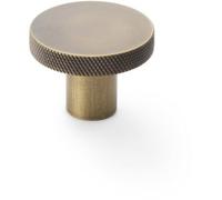 Loops Knurled Round Radio Cupboard Door Knob - 38mm Diameter Antique Brass Pull Handle