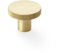Loops Knurled Round Radio Cupboard Door Knob - 38mm Diameter Satin Brass Pull Handle