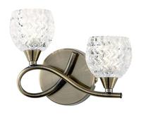 Loops LED Twin Wall Light Twist Arm Antique Brass Glass Pattern Dimming Lamp Lighting in Clear Loops Clear