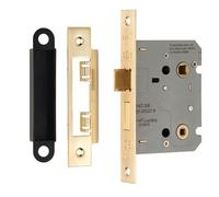 Loops Locking Bathroom Door Sashlock Latch Square Forend 76mm Satin Brass in Metallics Loops Metallics